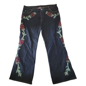 Suzanne Somers Vintage Denim Jeans Rose Embroidered Flare Leg Plus‎ Size 22 NOS